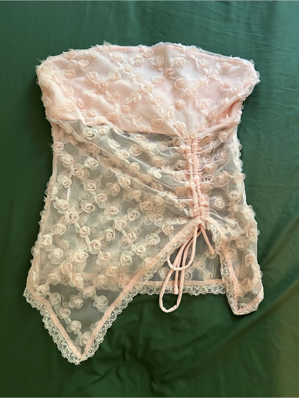 Kimchi Blue Pale Pink Strapless Sheer Lace Rosette Camisole